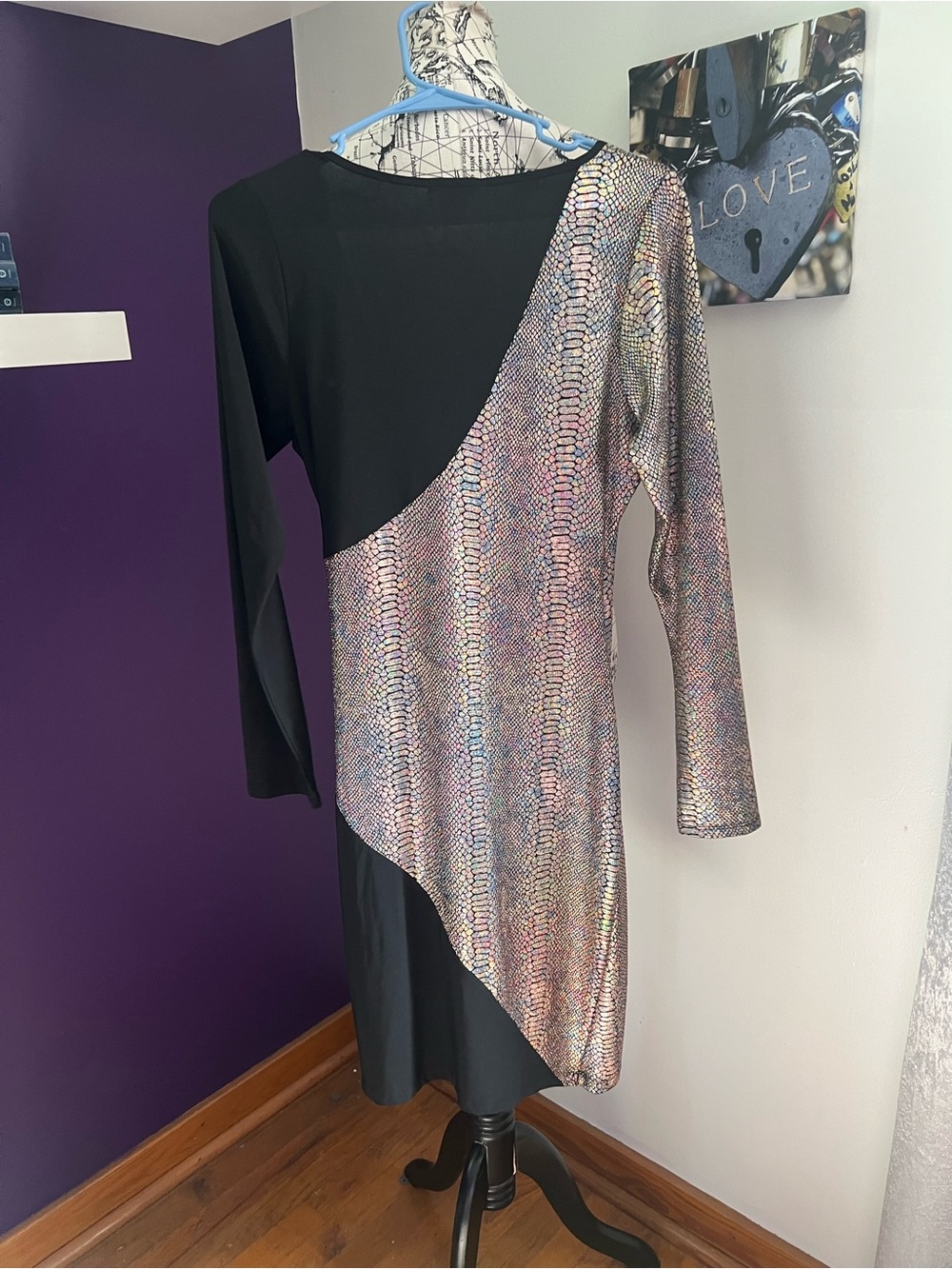 VENUS Black & Iridescent Faux Wrap-Style Women's Dress - Picture 7 of 8
